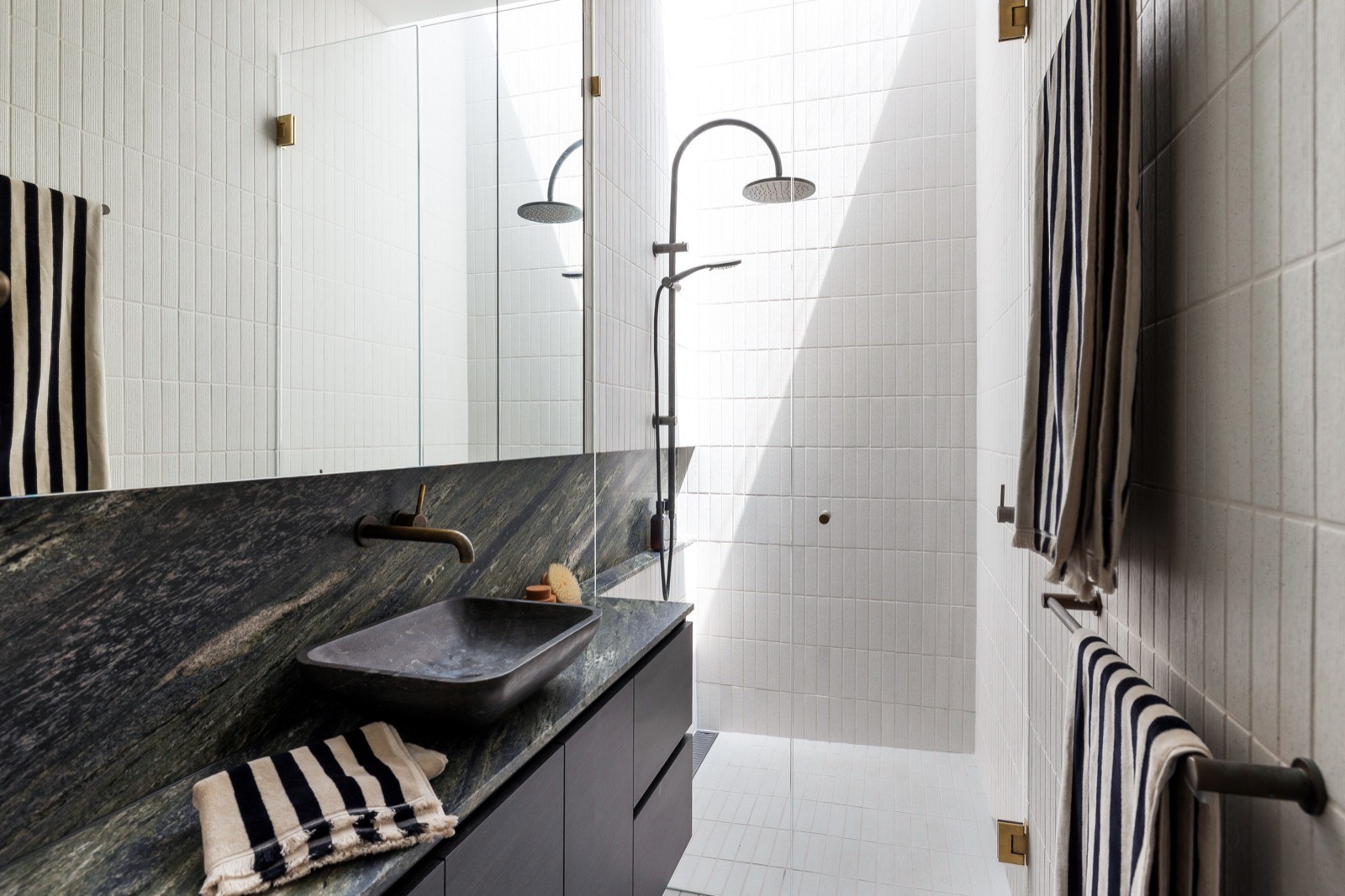 Bathroom with striped towels